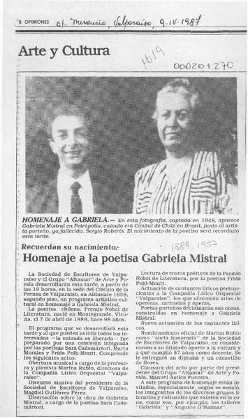 Homenaje a la poetisa Gabriela Mistral  [artículo].