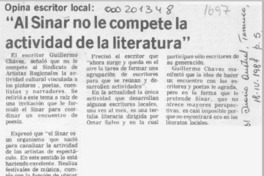 Opina escritor local, "Al Sinar no le compete la actividad de la literatura"  [artículo].