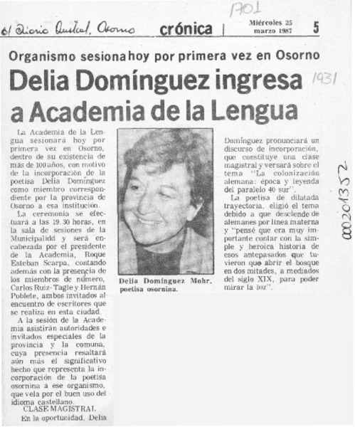 Delia Domínguez ingresa a Academia de la Lengua  [artículo].