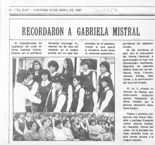 Recordaron a Gabriela Mistral