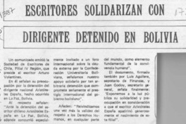 Escritores solidarizan con dirigente detenido en Bolivia  [artículo].