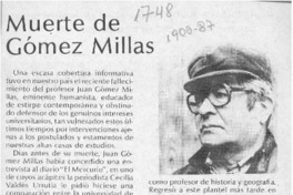 Muerte de Gómez Millas  [artículo] Marino Muñoz Lagos.