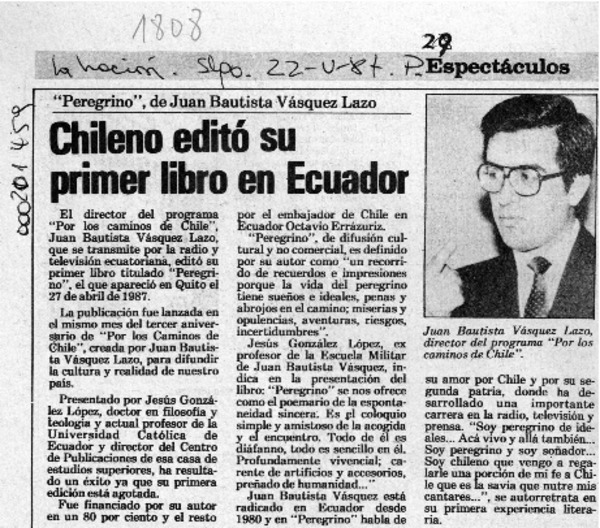 Chileno editó su primer libro en Ecuador  [artículo].