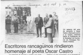 Escritores rancagüinos rindieron homenaje al poeta Oscar Castro  [artículo] .