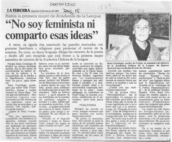 "No soy feminista ni comparto esas ideas", habla la primera mujer de Academia de la Lengua  [artículo].