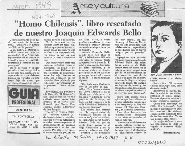 "Homo chilensis", de J. Edwards Bello  [artículo] Bernardo Soria.