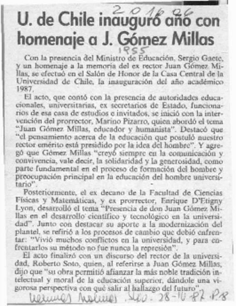 U. de Chile inauguró año con homenaje a J. Gómez Millas