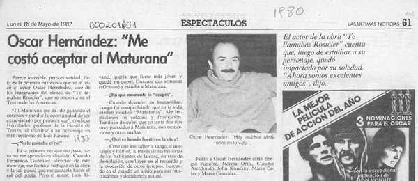 Oscar Hernández, "Me costó aceptar al Maturana"  [artículo].