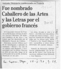 Fue nombrado Caballero de las Artes y las Letras por el gobierno francés  [artículo].