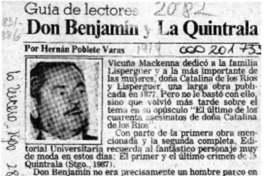 Don Benjamín y la Quintrala  [artículo] Hernán Poblete Varas.