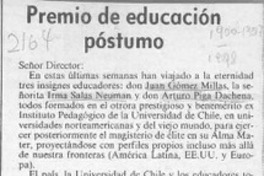 Premio de educación póstumo  [artículo] Mario Oyarzún Gómez.