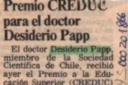 Premio CREDUC para el doctor Desiderio Papp  [artículo].