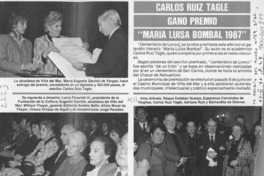Carlos Ruiz Tagle ganó premio "María Luisa Bombal 1987"  [artículo].
