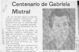 Centenario de Gabriela Mistral  [artículo] René Leiva Berríos.