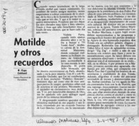 Matilde y otros recuerdos  [artículo] Hugo Goldsack.