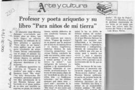 Profesor y poeta ariqueño y su libro "Para niños de mi tierra"  [artículo].