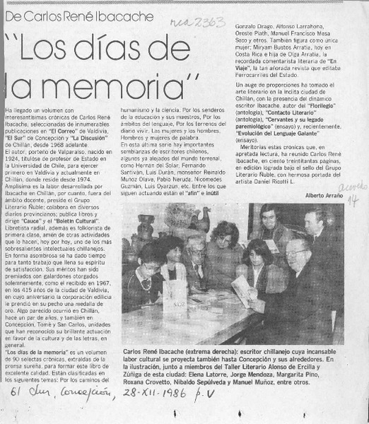 "Los días de la memoria"  [artículo] Alberto Arraño.