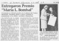 Entregaron Premio "María L. Bombal"  [artículo].
