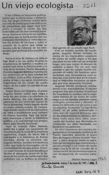 Un viejo ecologista  [artículo] Marino Muñoz Lagos.