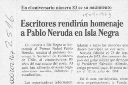 Escritores rendirán homenaje a Pablo Neruda en Isla Negra  [artículo]