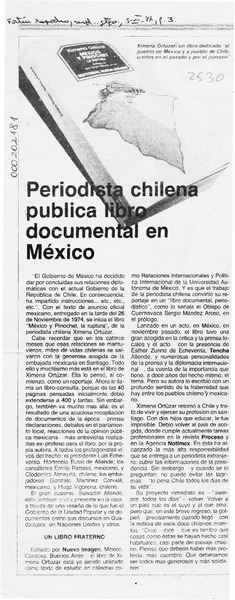 Periodista chilena publica libro documental en México  [artículo]