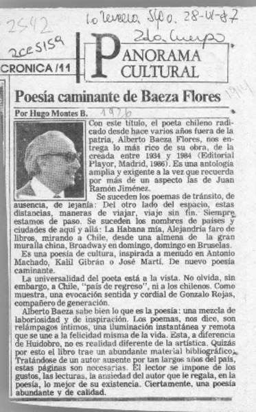 Poesía caminante de Baeza Flores  [artículo] Hugo Montes B.