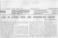 Los 92 años del Dr. Rodolfo Oroz  [artículo] Fidel Araneda Bravo.
