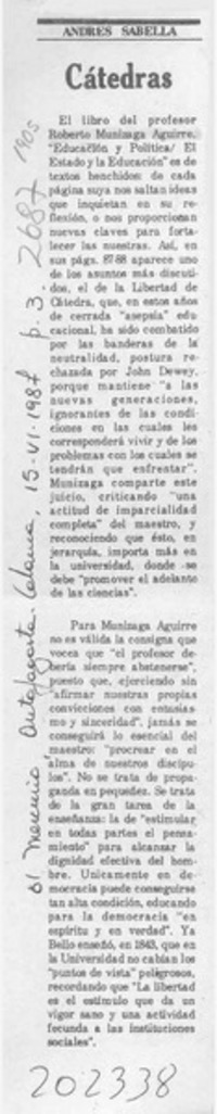 Cátedras  [artículo] Andrés Sabella.