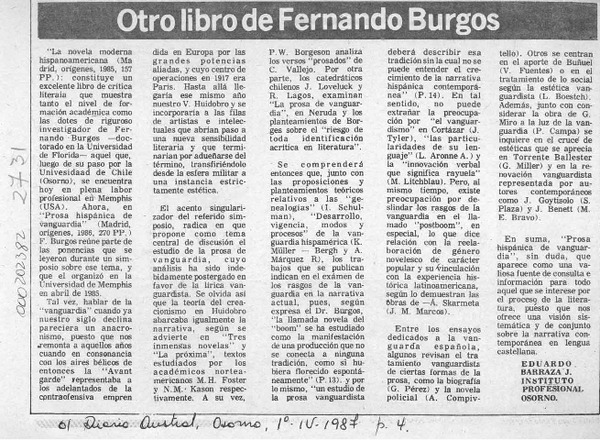 Otro libro de Fernando Burgos  [artículo] Eduardo Barraza J.