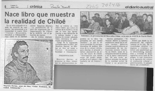 Nace libro que muestra la realidad de Chiloé  [artículo].
