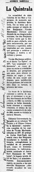La Quintrala  [artículo] Andrés Sabella.