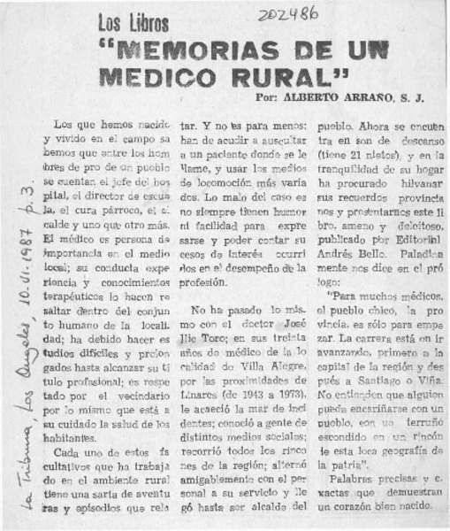 "Memorias de un médico rural"  [artículo] Alberto Arraño.