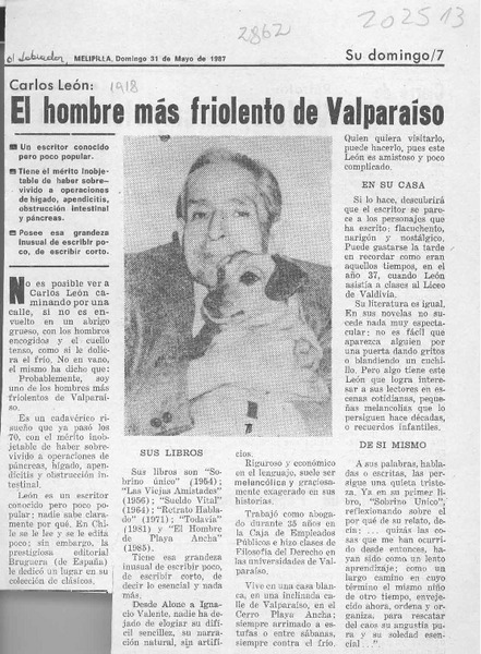 Carlos León, el hombre más friolento de Valparaíso  [artículo].