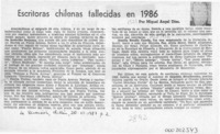 Escritoras chilenas fallecidas en 1986  [artículo] Miguel Angel Díaz.