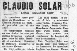 Claudio Solar  [artículo] Abelardo Troy.