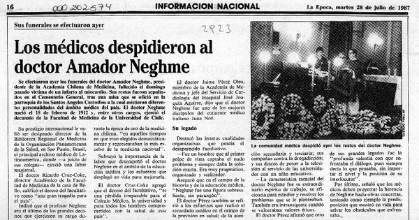 Los médicos despidieron al doctor Amador Neghme  [artículo].