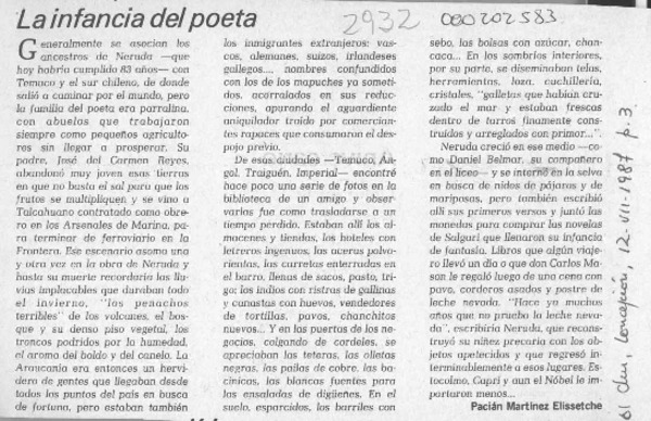 La infancia del poeta  [artículo] Pacián Martínez Elissetche.