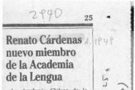 Renato Cárdenas nuevo miembro de la Academia de la Lengua  [artículo].
