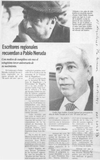 Escritores regionales recuerdan a Pablo Neruda  [artículo].