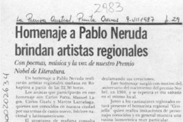 Homenaje a Pablo Neruda brindan artistas regionales  [artículo].