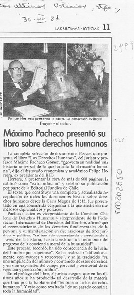 Máximo Pacheco presentó su libro sobre derechos humanos  [artículo].