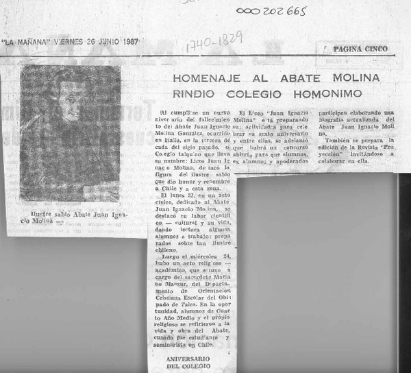 Homenaje al abate Molina rindió colegio homónimo  [artículo].