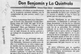 Don Benjamín y la Quintrala  [artículo] Antonio Rojas Gómez.