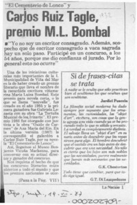 Carlos Ruiz Tagle, premio M. L. Bombal  [artículo].