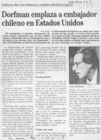 Dorfman emplaza a embajador chileno en Estados Unidos  [artículo] Pía Díaz.