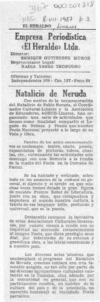 Natalicio de Neruda  [artículo].