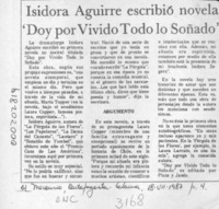 Isidora Aguirre escribió novela "Doy por vivido todo lo soñado"  [artículo].