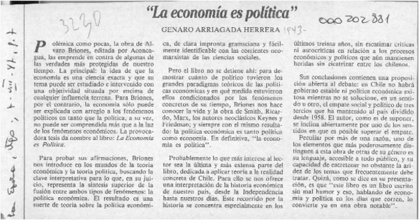 "La economía es política"  [artículo] Genaro Arriagada Herrera.