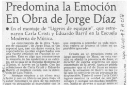Predomina la emoción en obra de Jorge Díaz  [artículo].