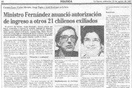 Ministro Fernández anunció autorización de ingreso a otros 21 chilenos exiliados